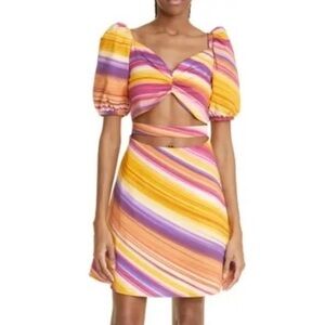 Autumn Adeigbo Alyssa Stripe Puff Sleeve Cutout Mini Dress EUC